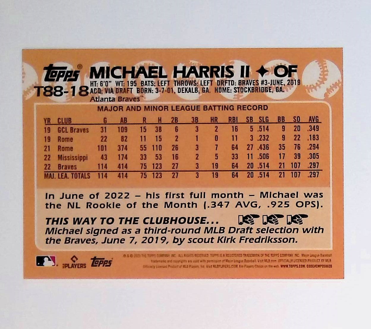 Michael Harris II 2023 Topps '88 Topps #T88-18 (Rookie Card) - LoCo Collectables