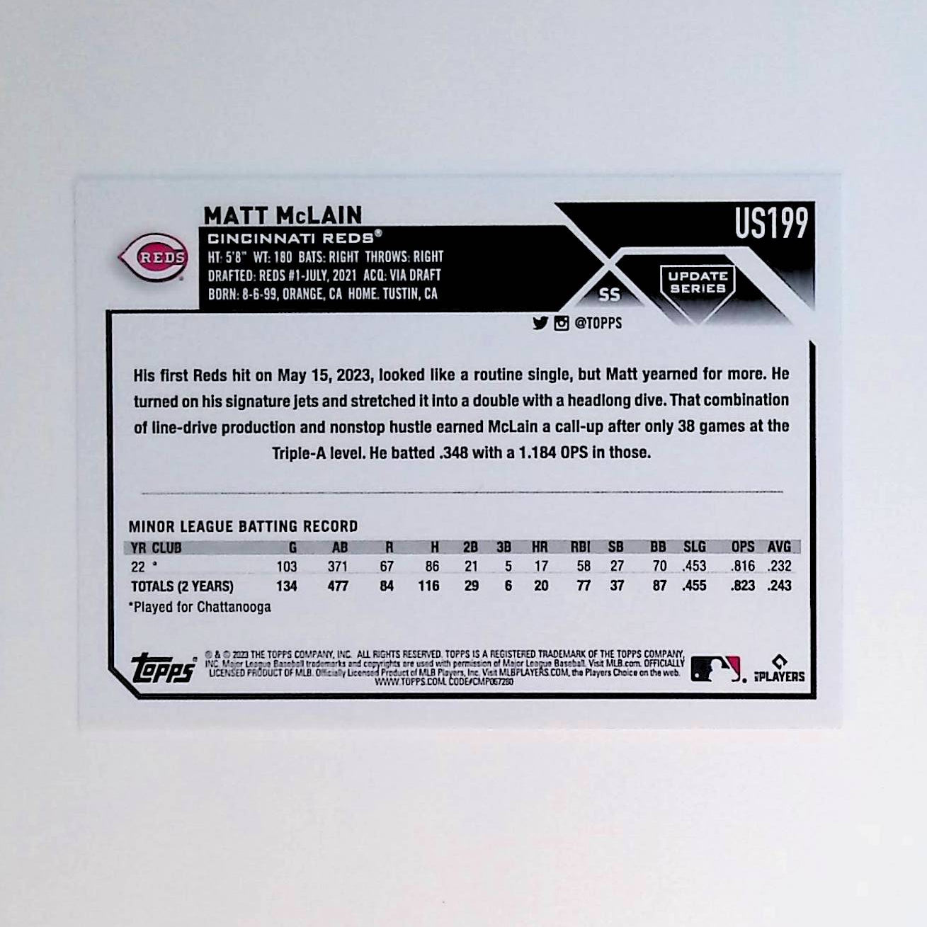 Matt McLain 2023 Topps Update #US199 (Rookie Card) - LoCo Collectables