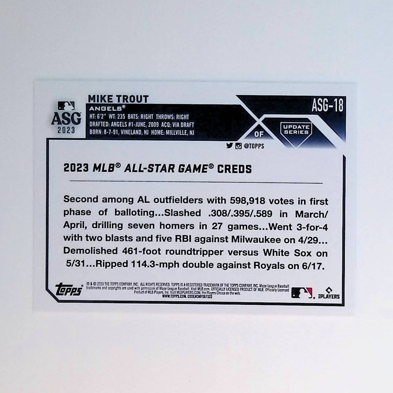 Mike Trout 2023 Topps Update '23 All-Star Game #ASG-18 - LoCo Collectables