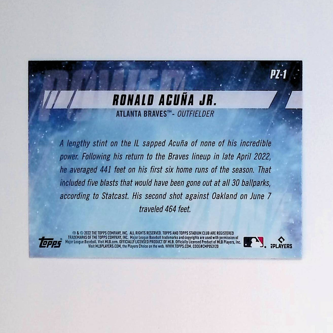 Ronald Acuna Jr 2022 Stadium Club Power Zone #PZ-1 - LoCo Collectables