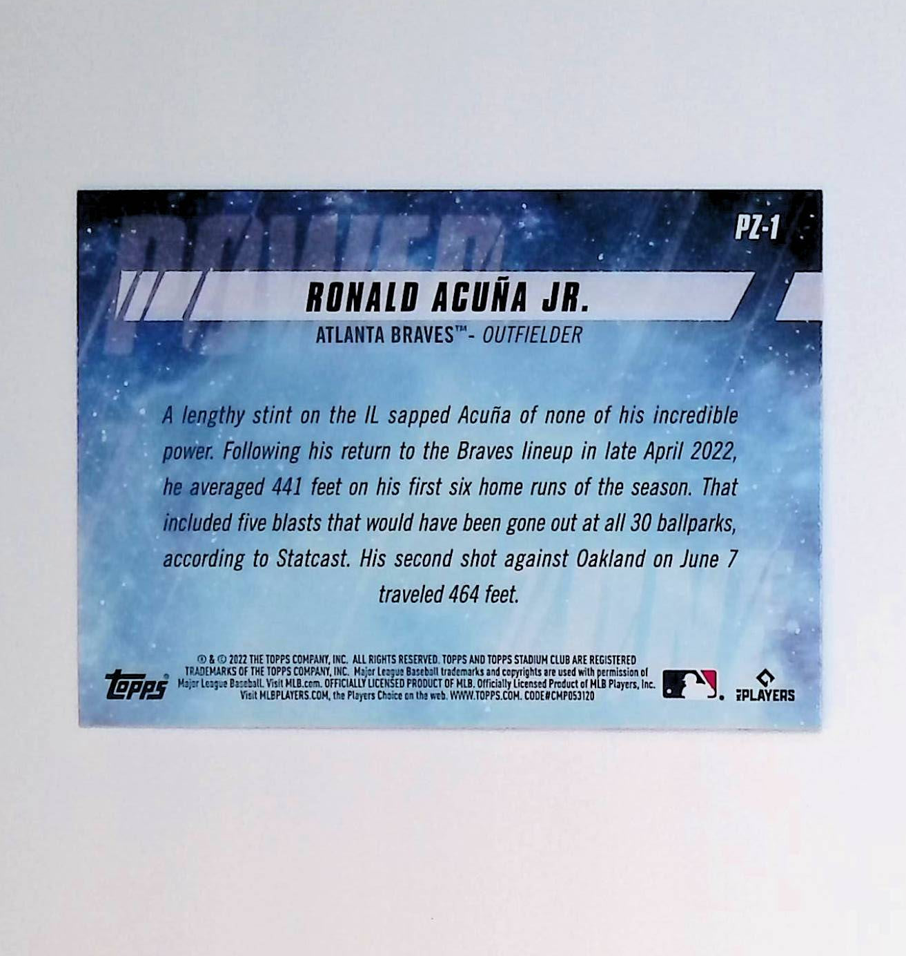 Ronald Acuna Jr 2022 Stadium Club Power Zone #PZ-1 - LoCo Collectables