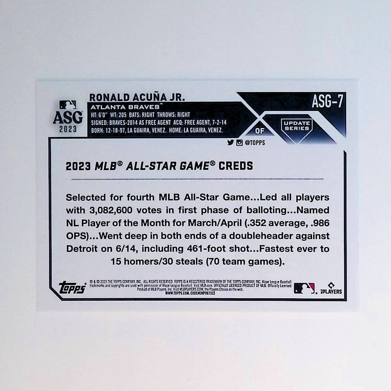 Ronald Acuna Jr 2023 Topps Update '23 All-Star Game #ASG-7 - LoCo Collectables