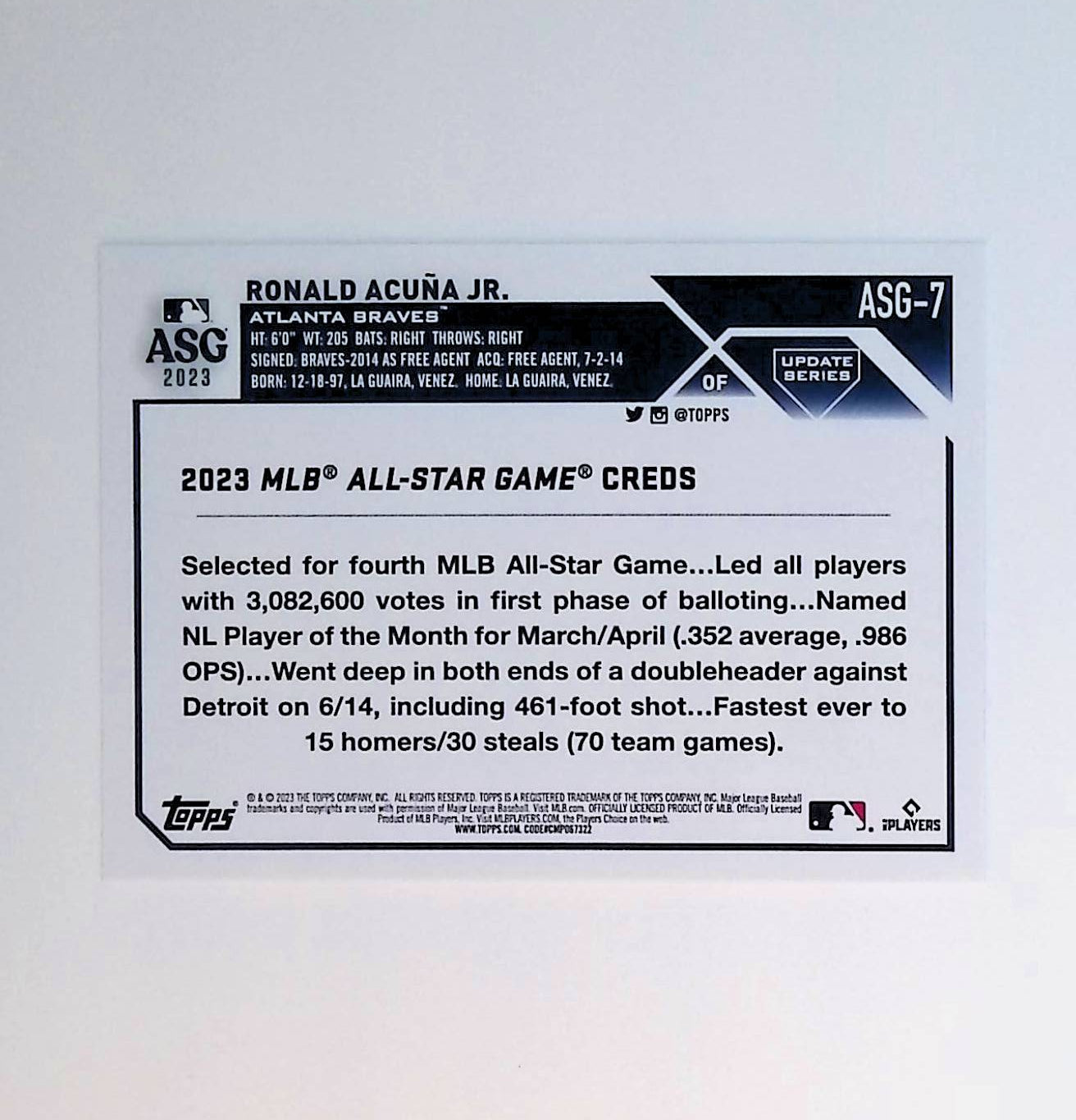 Ronald Acuna Jr 2023 Topps Update '23 All-Star Game #ASG-7 - LoCo Collectables