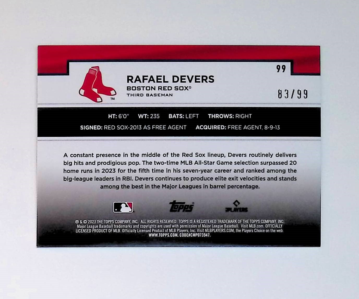 Rafael Devers 2023 Topps Flagship Collection Green #99, 83 /99 - LoCo Collectables