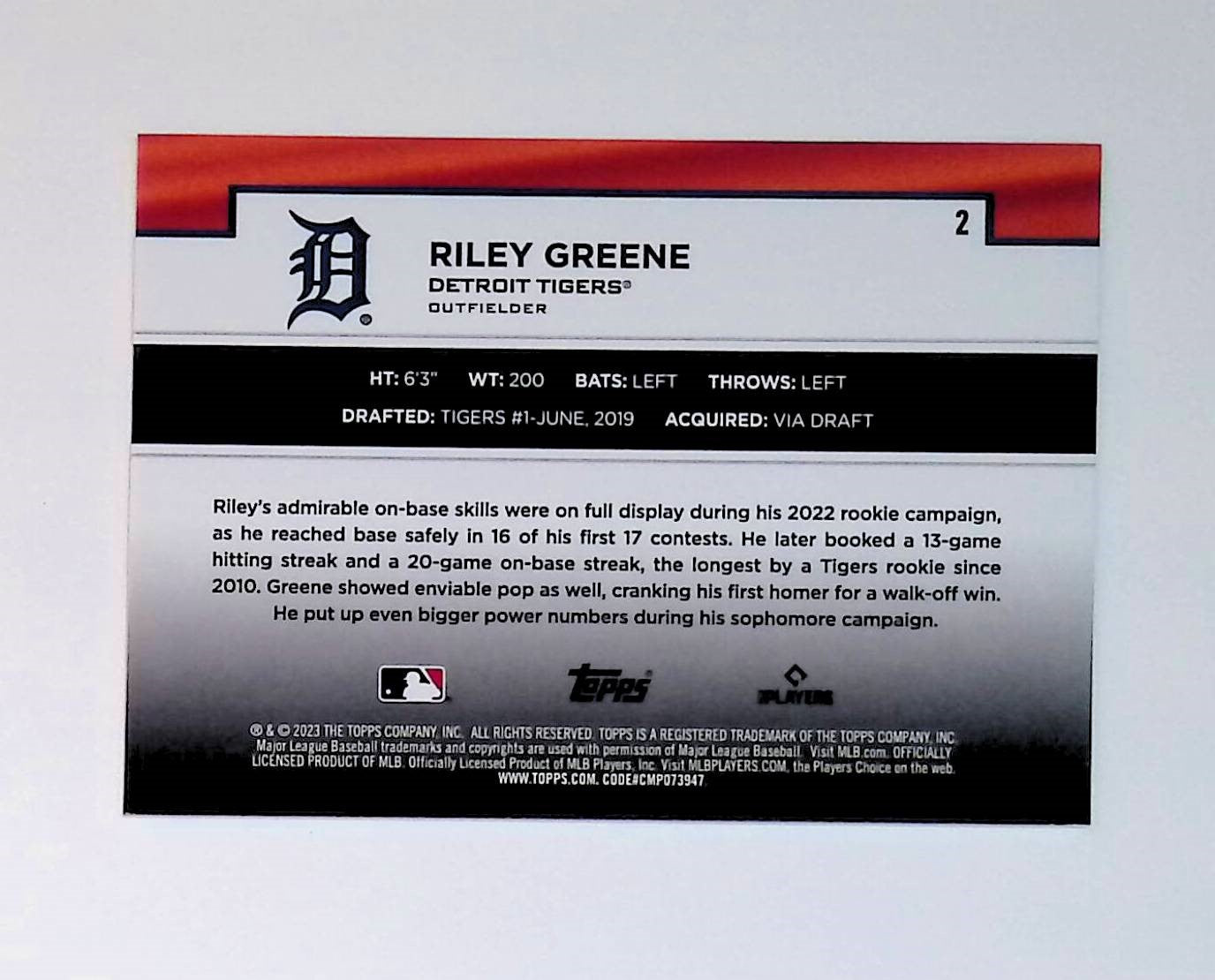 Riley Greene 2023 Topps Flagship Collection #2 (Rookie Card) - LoCo Collectables