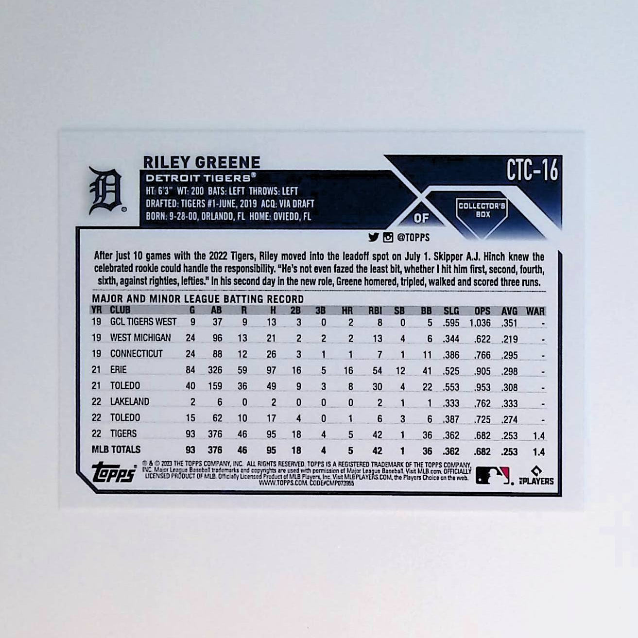 Riley Greene 2023 Topps Flagship Collection #CTC-16 (Rookie Card) - LoCo Collectables