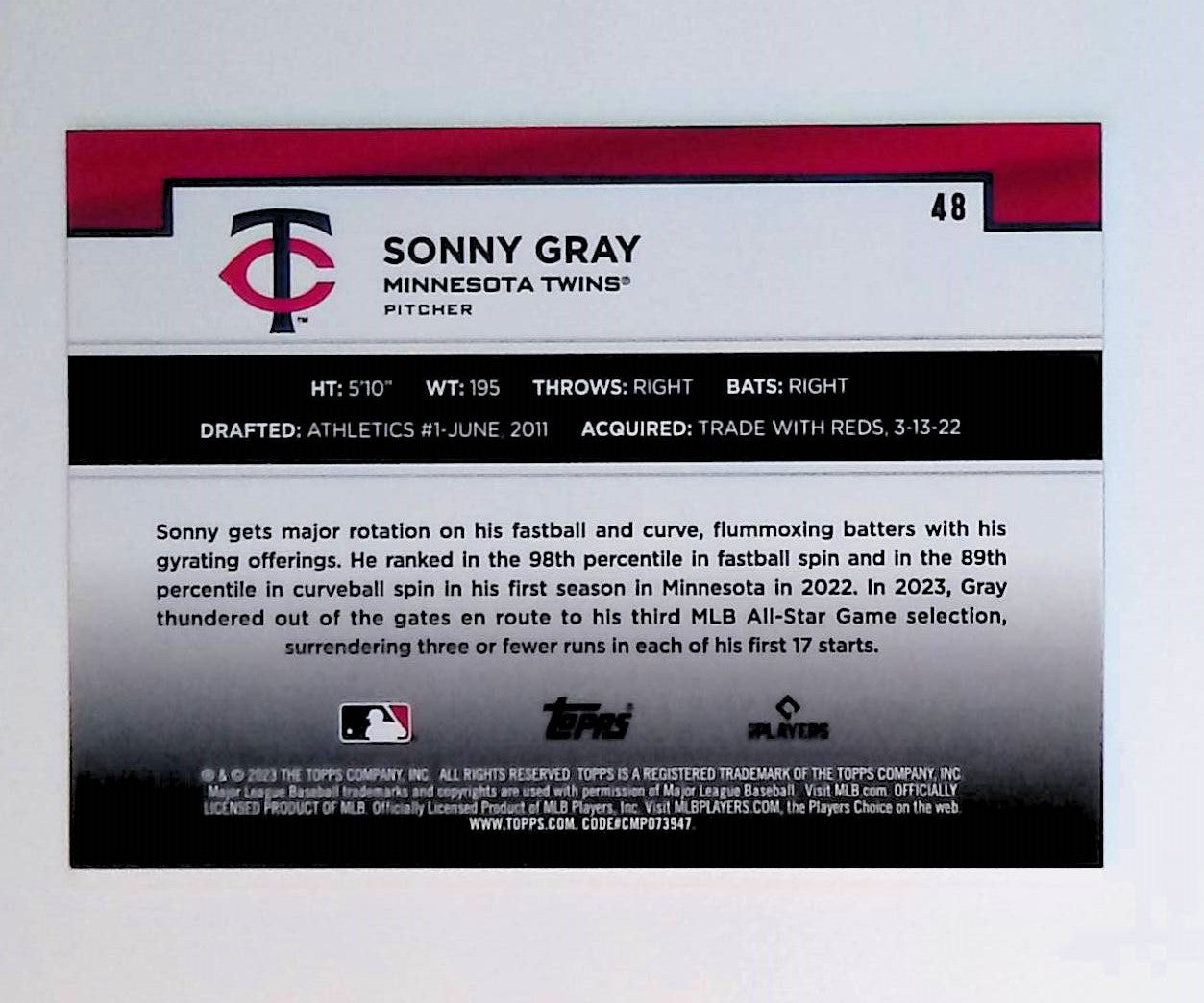 Sonny Gray 2023 Topps Flagship Collection #48 - LoCo Collectables