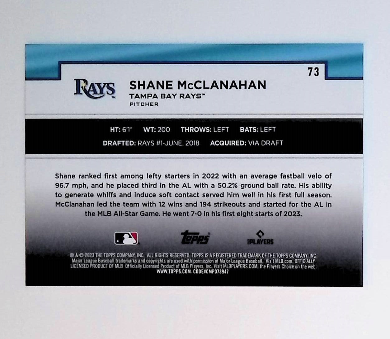 Shane McClanahan 2023 Topps Flagship Collection #73 - LoCo Collectables