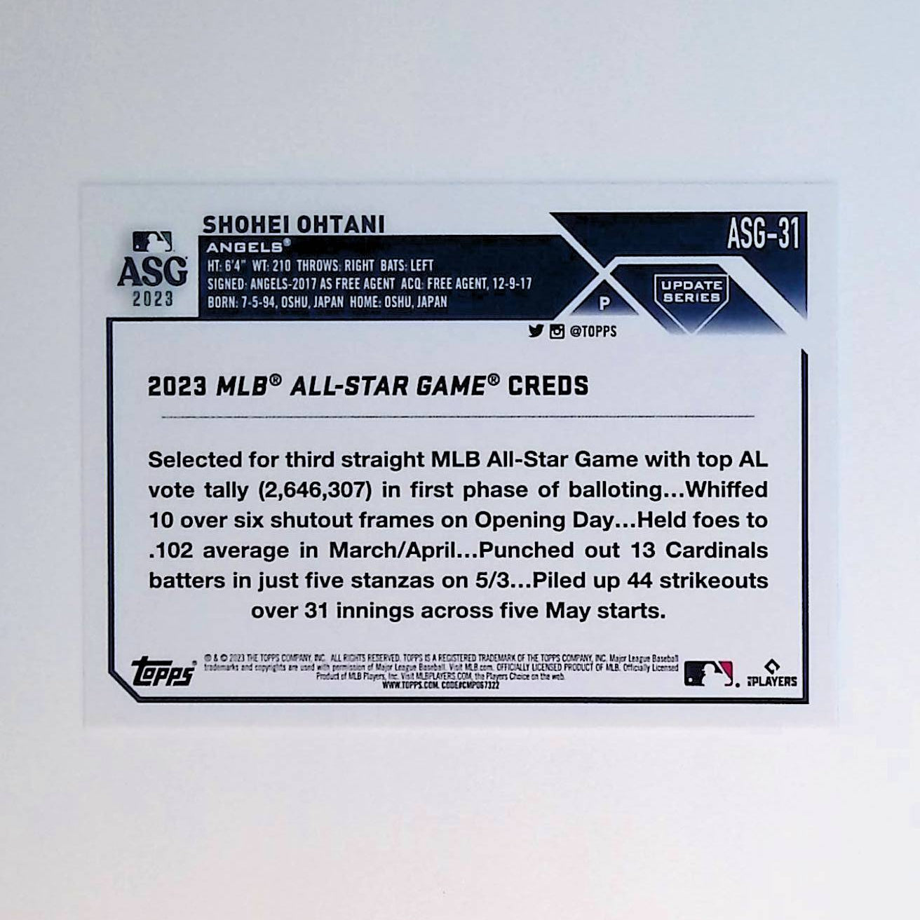 Shohei Ohtani 2023 Topps Update '23 All-Star Game #ASG-31 - LoCo Collectables