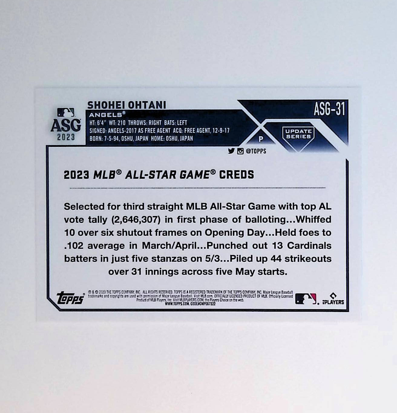 Shohei Ohtani 2023 Topps Update '23 All-Star Game #ASG-31 - LoCo Collectables