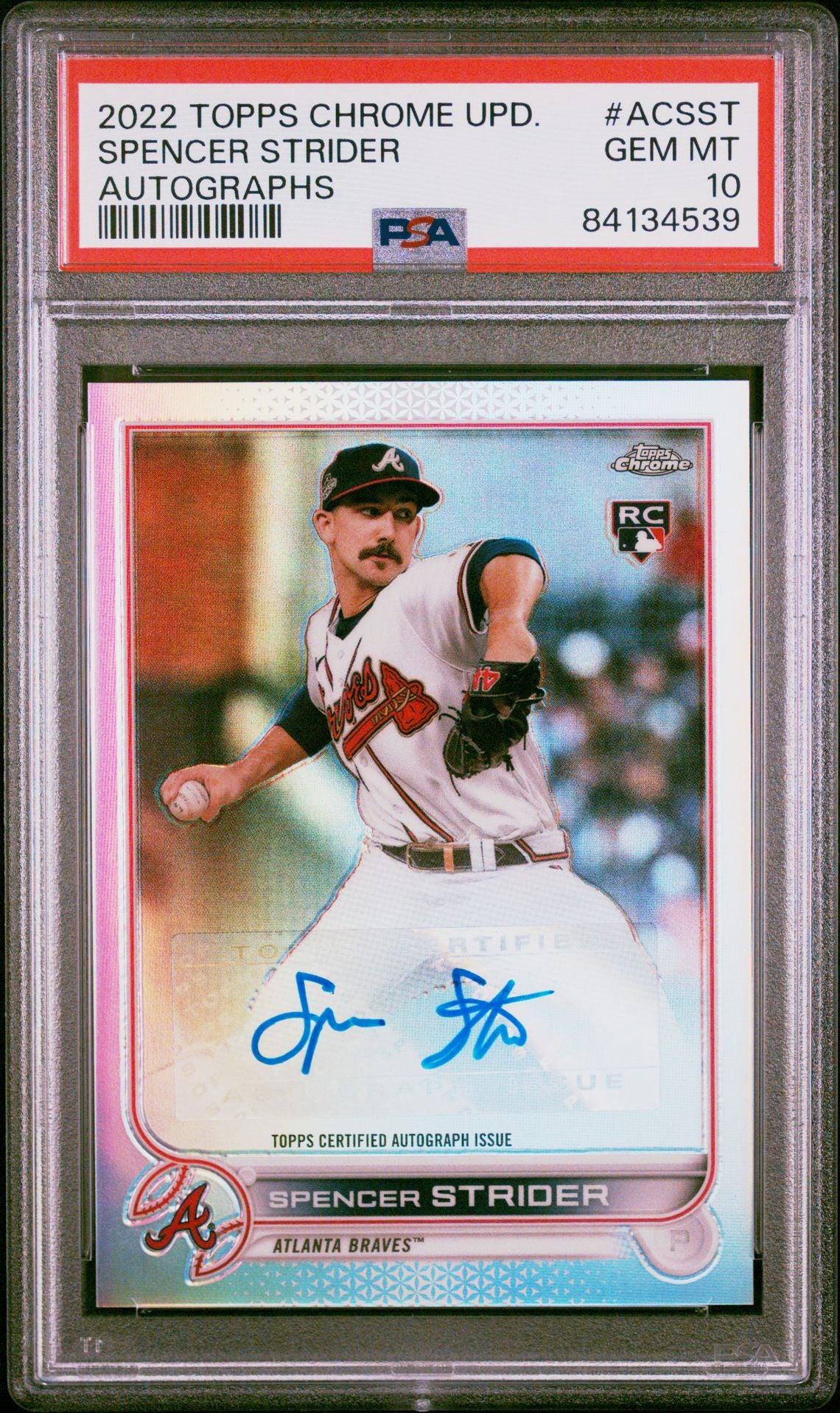 Spencer Strider 2022 Topps Chrome Update Autographs #AC-SST (Rookie Card), PSA 10 GEM MINT - LoCo Collectables