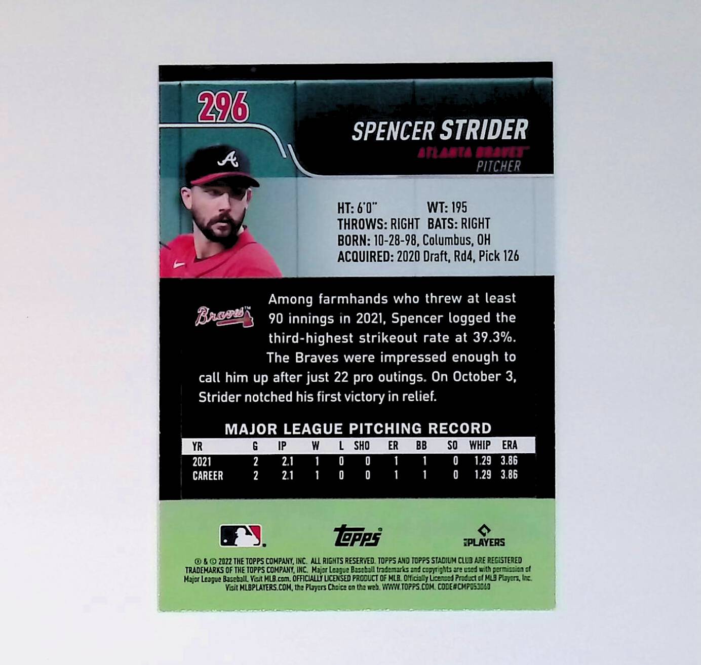 Spencer Strider 2022 Stadium Club #296 (Rookie Card) - LoCo Collectables