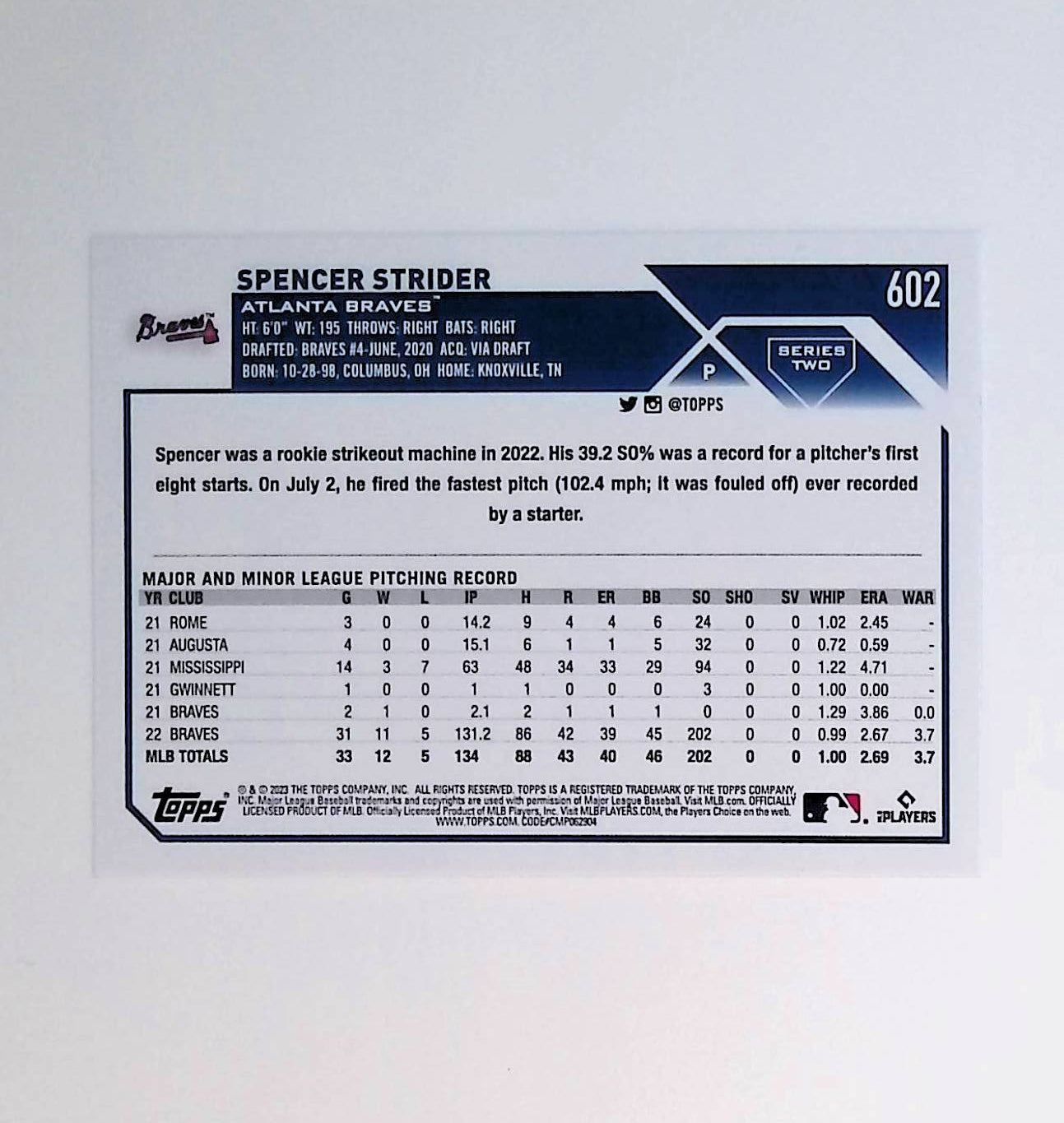 Spencer Strider 2023 Topps #602 (All-Star Rookie Cup) - LoCo Collectables