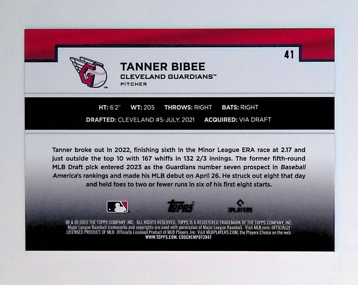 Tanner Bibee 2023 Topps Flagship Collection #41 (Rookie Card) - LoCo Collectables