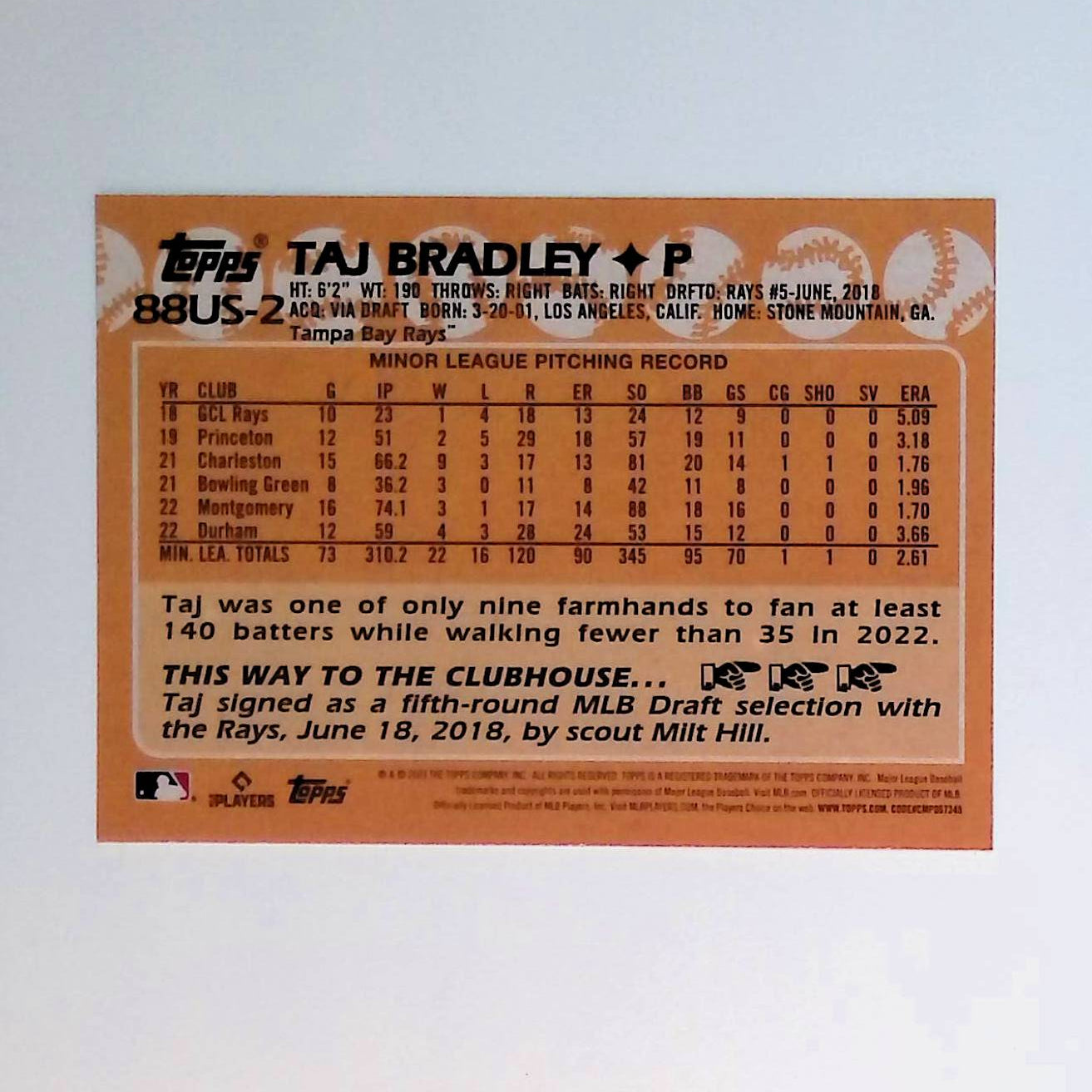 Taj Bradley 2023 Topps Update '88 Topps #88US-2 (Rookie Card) - LoCo Collectables