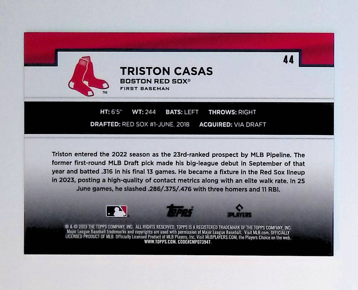 Triston Casas 2023 Topps Flagship Collection #44 (Rookie Card) - LoCo Collectables