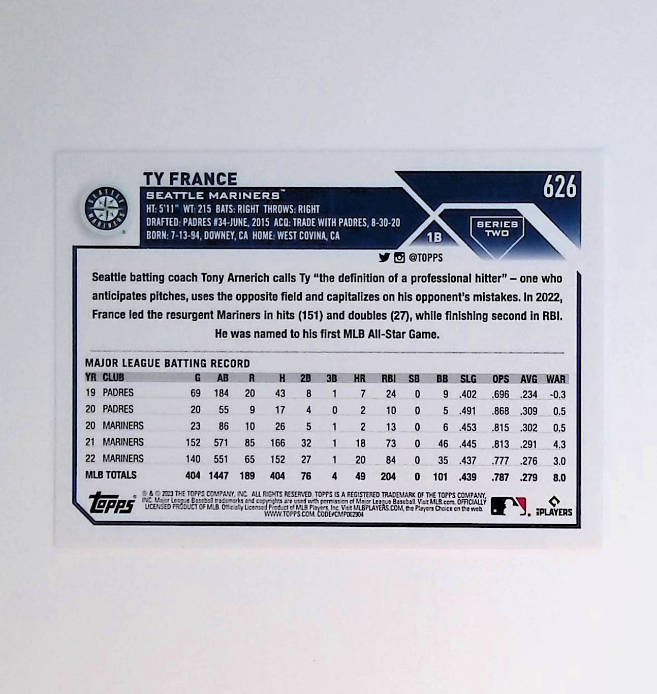 Ty France 2023 Topps #626 - LoCo Collectables