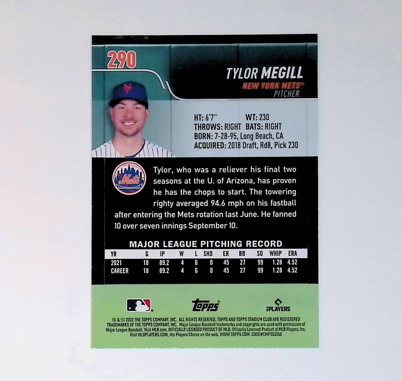 Tylor Megill 2022 Stadium Club #290 (Rookie Card) - LoCo Collectables