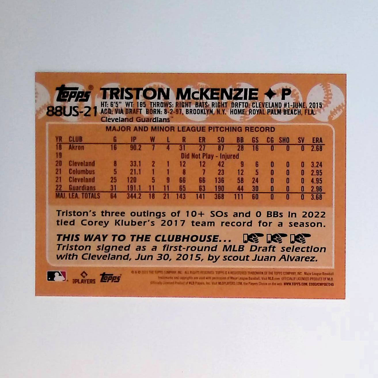 Triston McKenzie 2023 Topps Update '88 Topps #88US-21 - LoCo Collectables