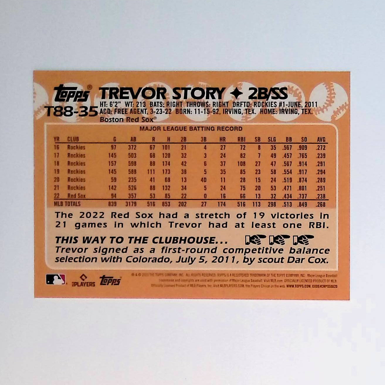 Trevor Story 2023 Topps '88 Topps #T88-35 - LoCo Collectables