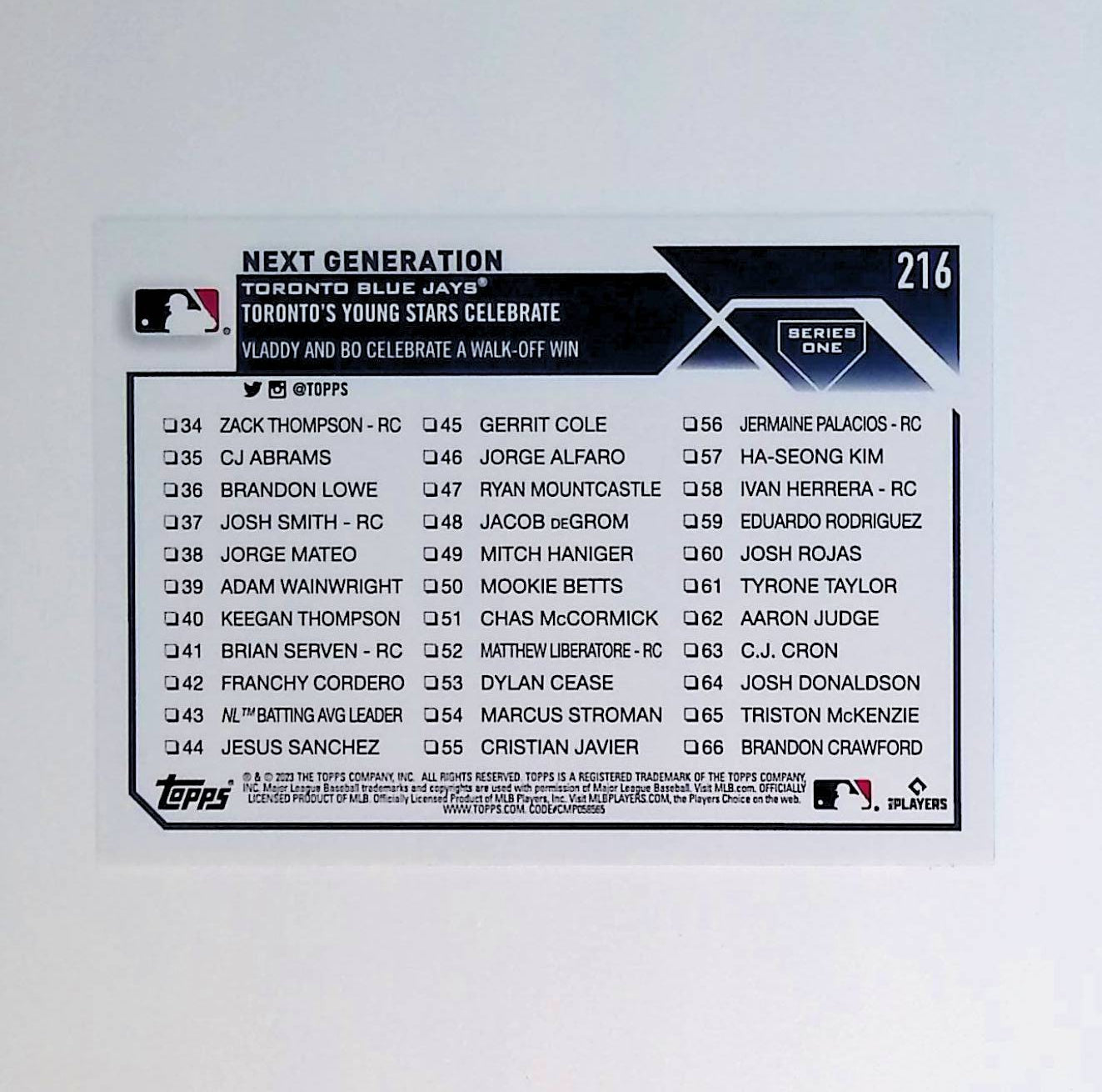 Vladimir Guerrero Jr, Bo Bichette "Next Generation" 2023 Topps #216 - LoCo Collectables