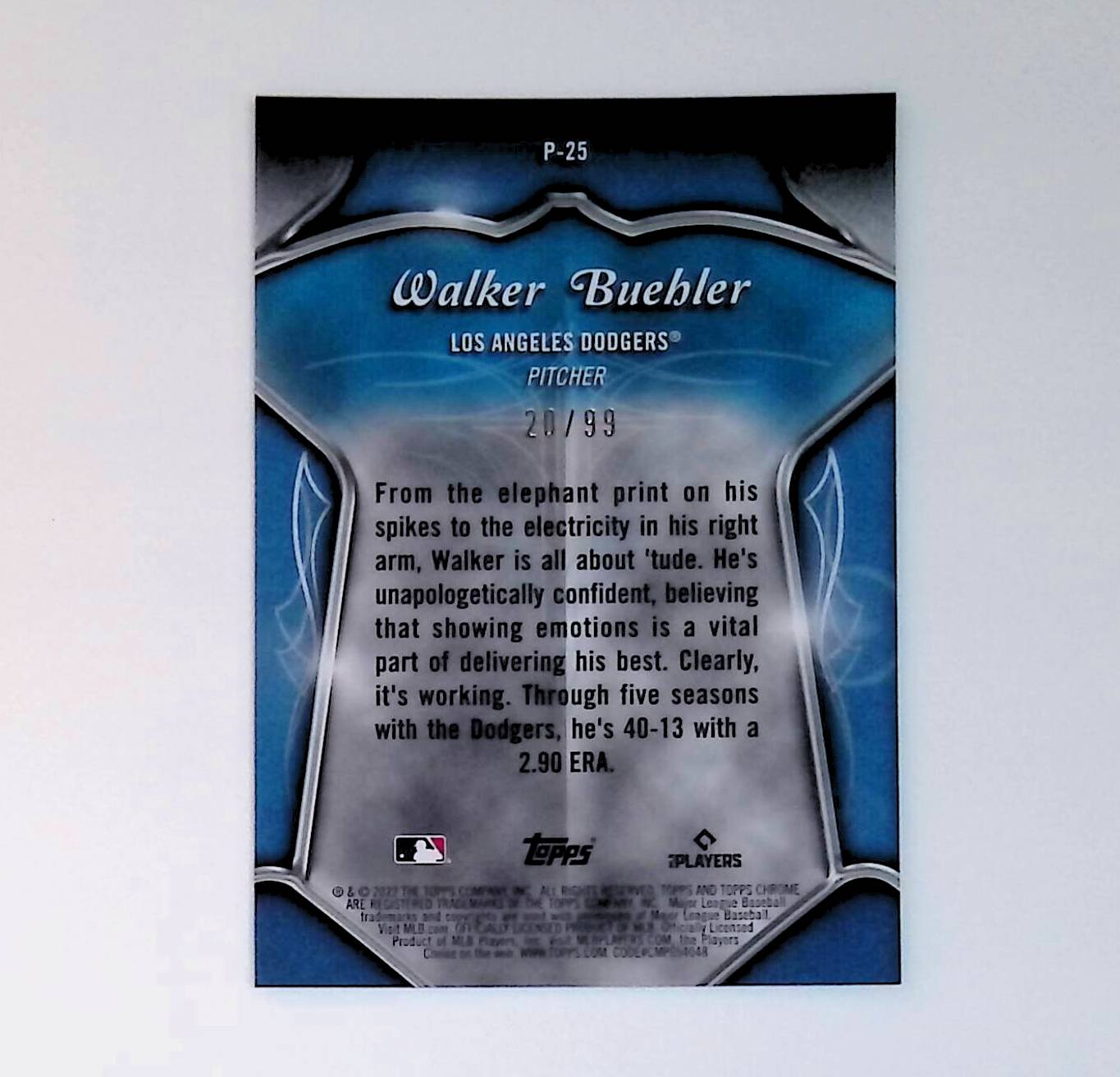 Walker Buehler 2022 Topps Chrome Club Plaques Grass Green Speckle Refractor #P-25, 20 /99 - LoCo Collectables