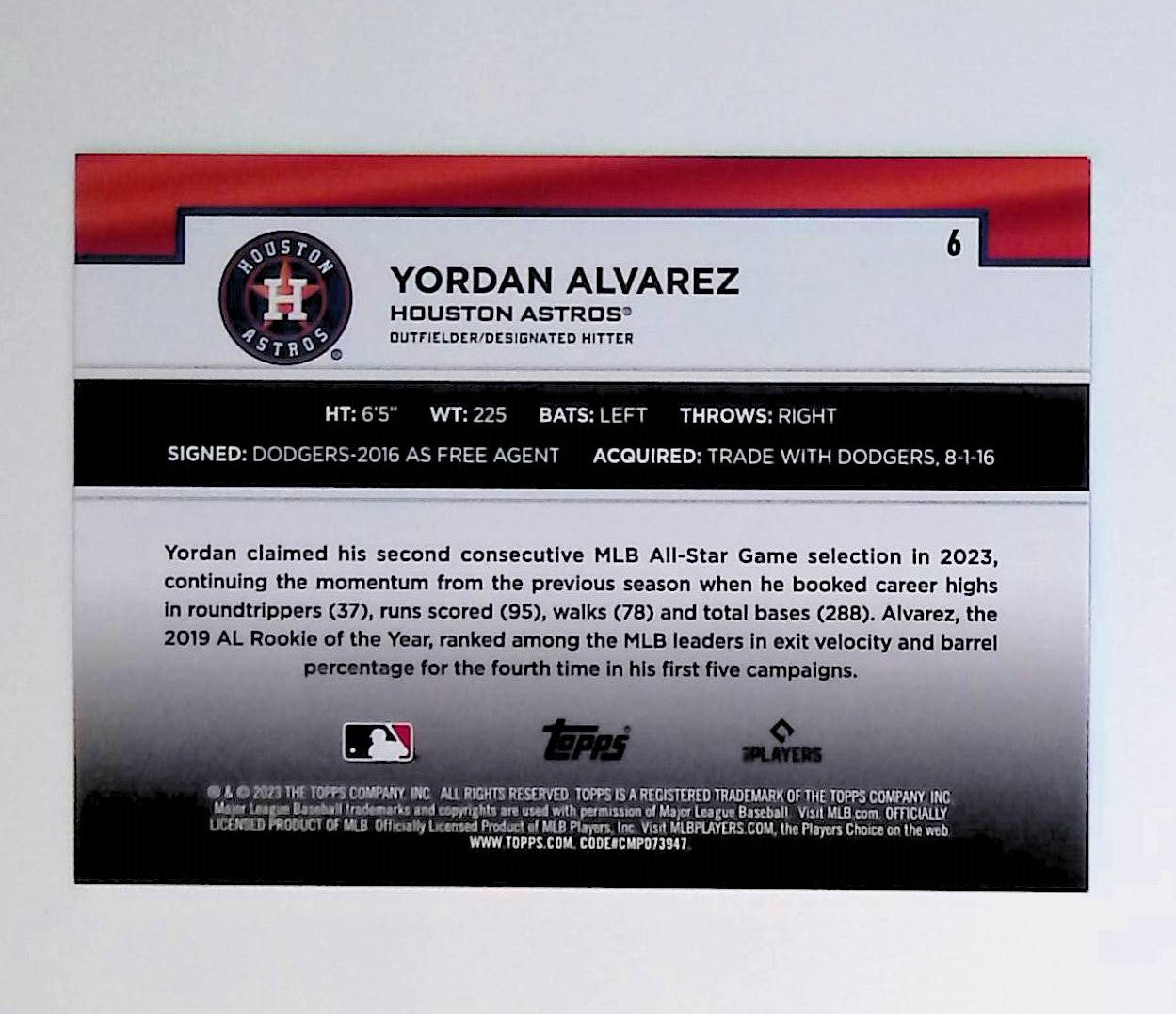 Yordan Alvarez 2023 Topps Flagship Collection #6 - LoCo Collectables