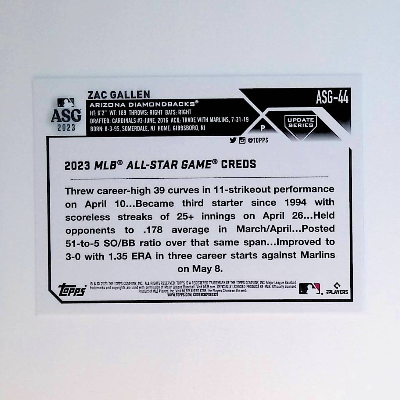 Zac Gallen 2023 Topps Update '23 All-Star Game #ASG-44 - LoCo Collectables