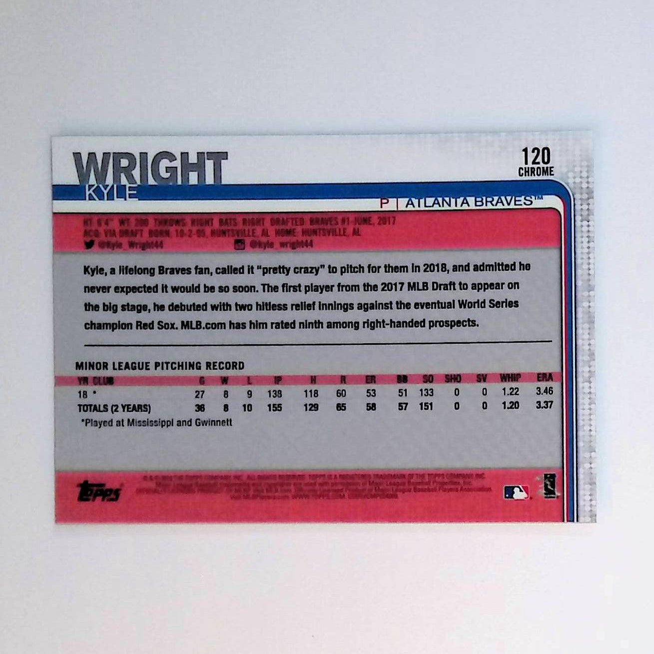 2019 Topps Chrome #120 Kyle Wright Rookie - LoCo Collectables
