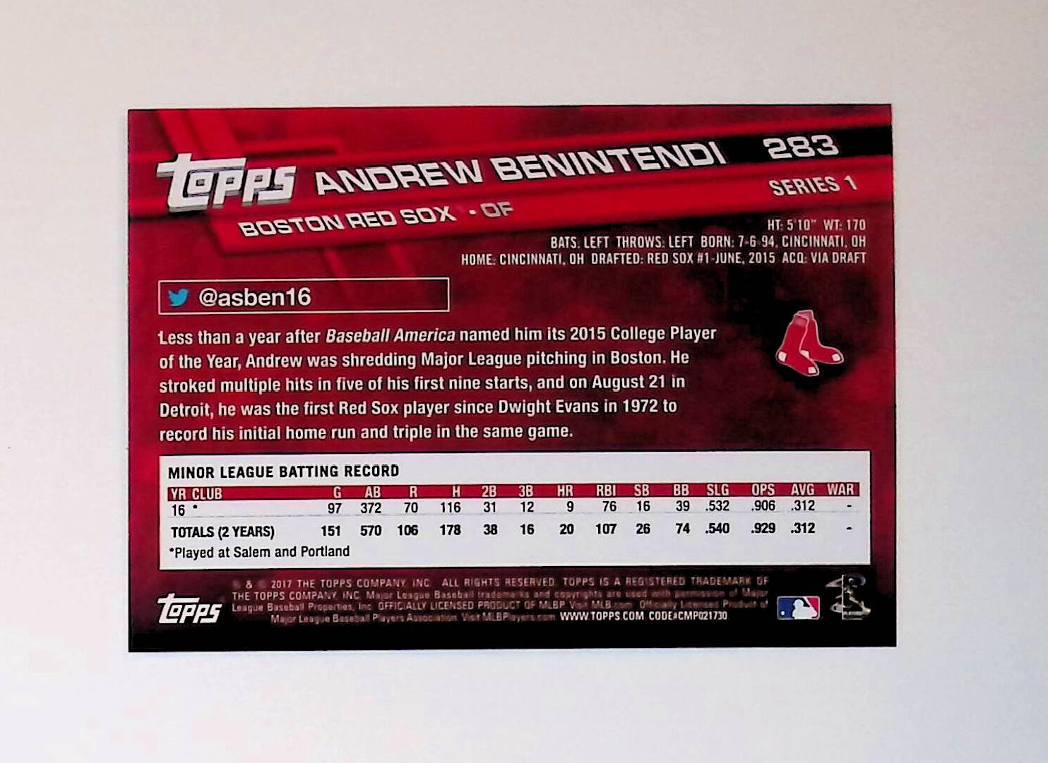 Andrew Benintendi 2017 Topps #283 (Rookie Card) - LoCo Collectables