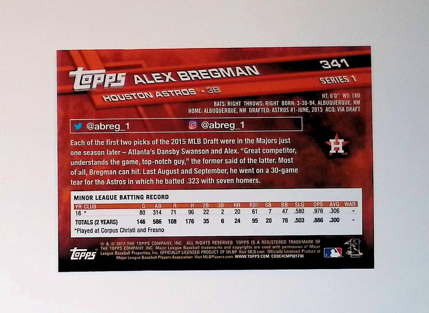 Alex Bregman 2017 Topps #341 (Rookie Card, All-Star Rookie Cup) - LoCo Collectables