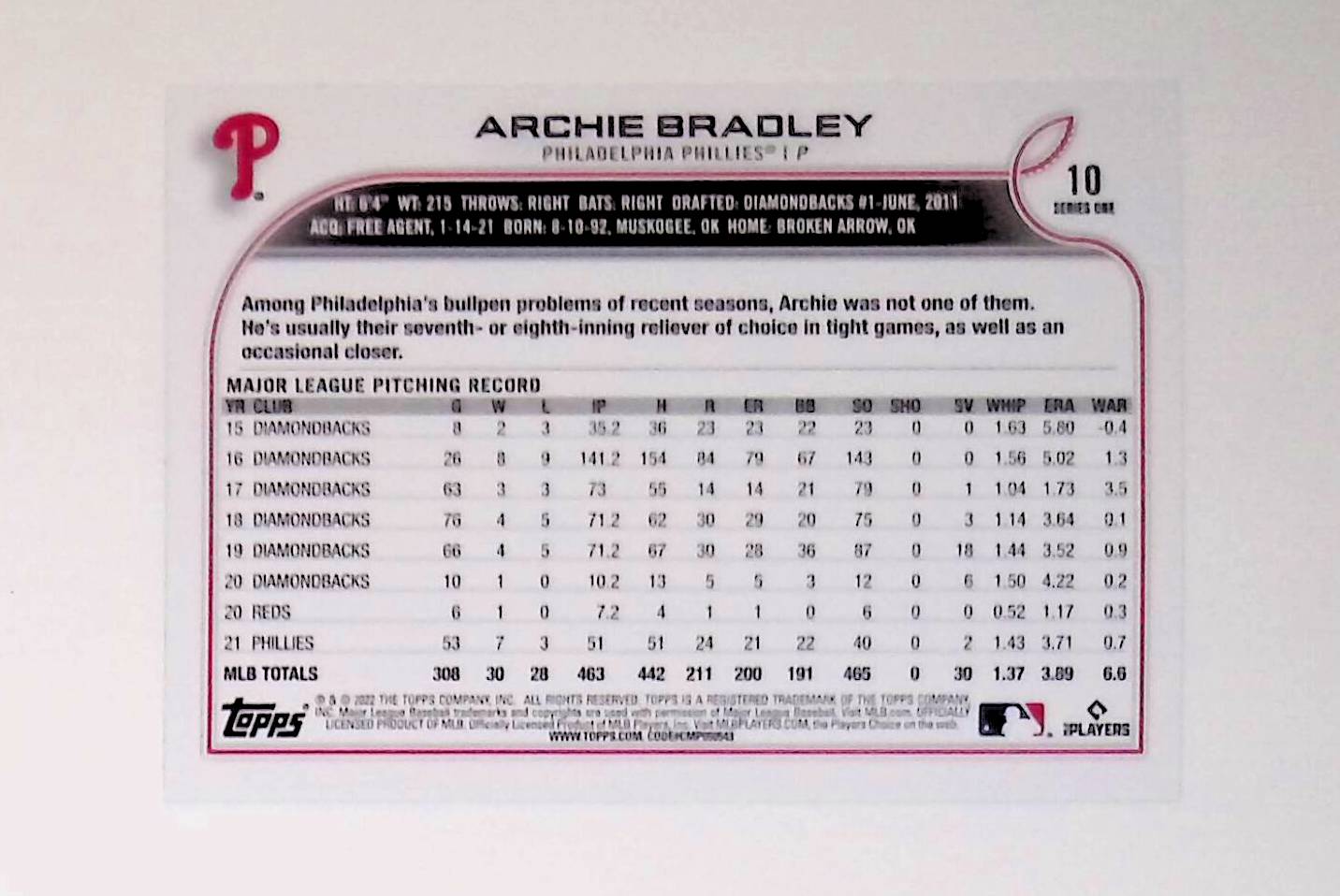 Archie Bradley 2022 Topps Rainbow Foil #10 - LoCo Collectables