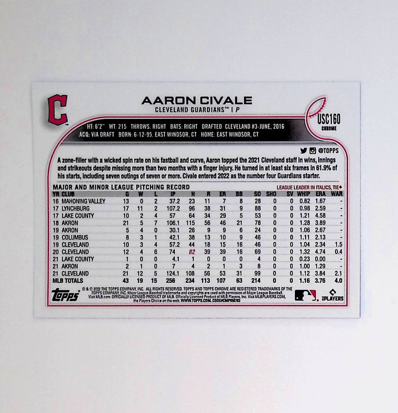 Aaron Civale 2022 Topps Chrome Update Purple Refractors #USC160 - LoCo Collectables