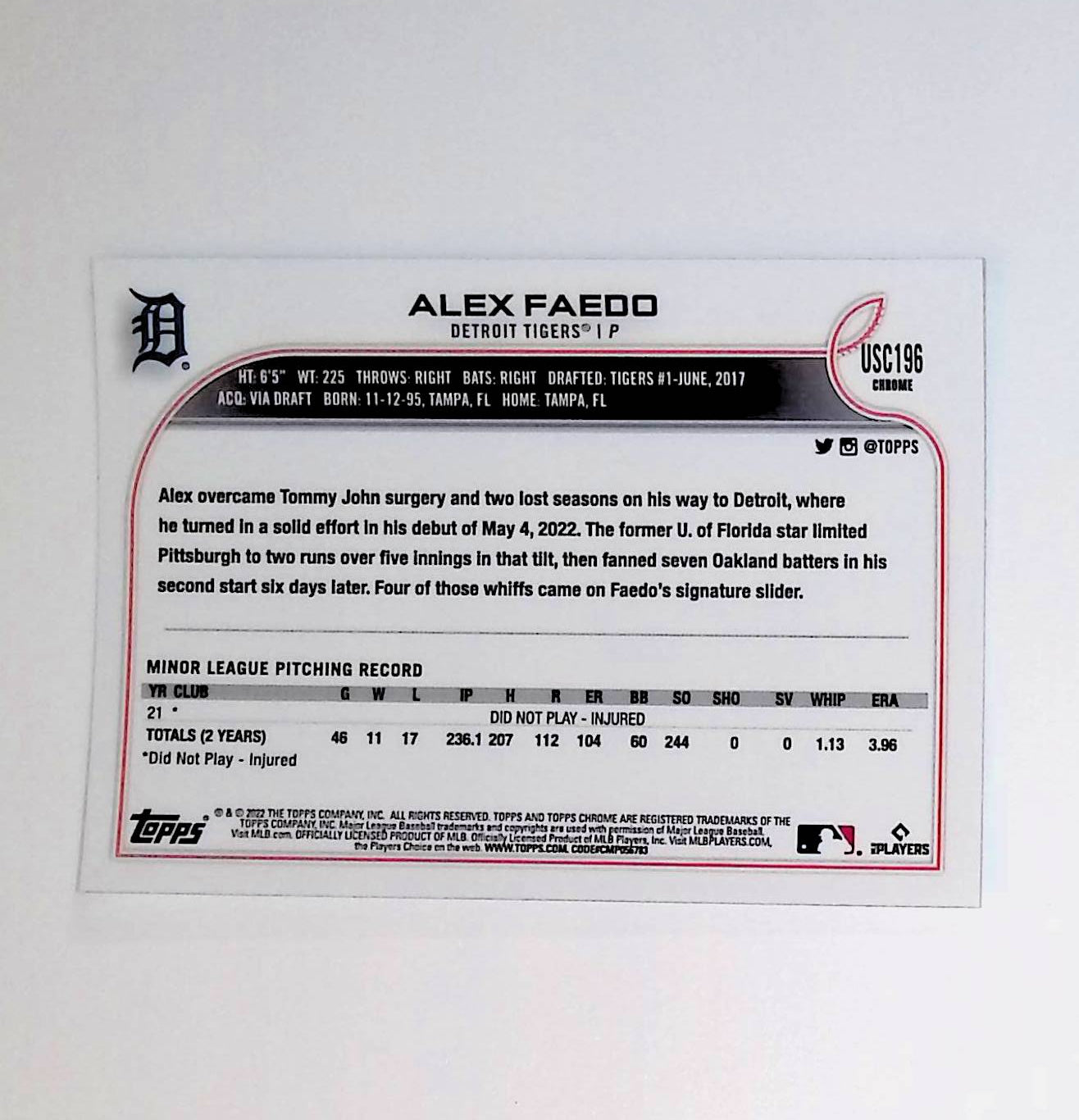 Alex Faedo 2022 Topps Chrome Update #USC196 (Rookie Card) - LoCo Collectables