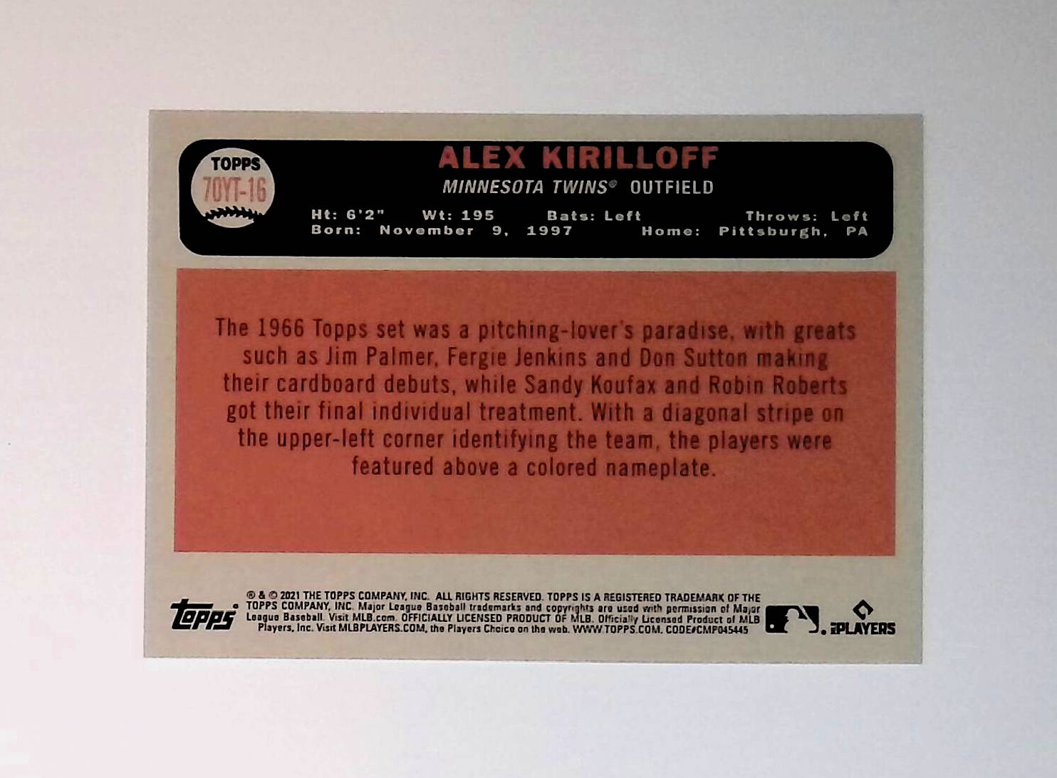 Alex Kirilloff 2021 Topps 70 Years of Baseball #70YT-16 (Rookie Card) - LoCo Collectables