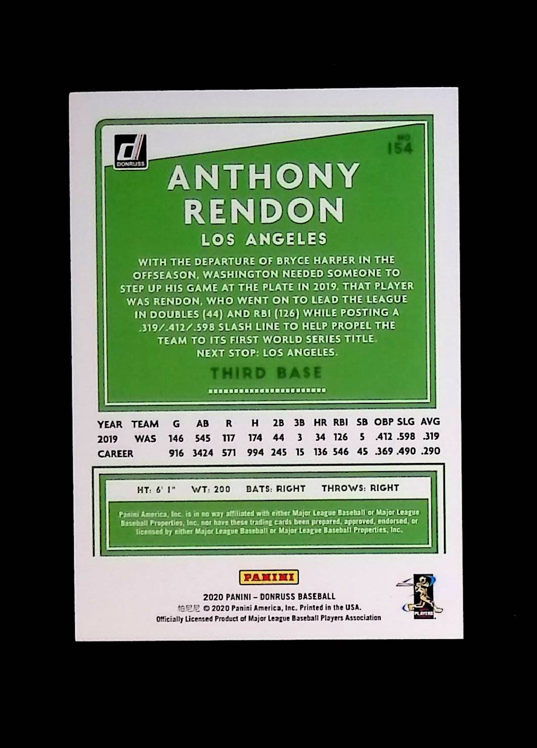 Anthony Rendon 2020 Donruss Career Stat Line #154, 144 /245 - LoCo Collectables