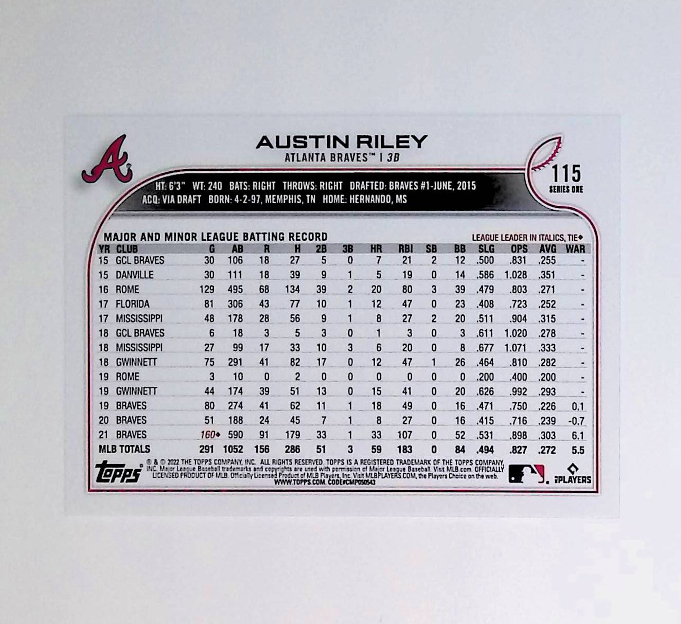 Austin Riley 2022 Topps #115 - LoCo Collectables