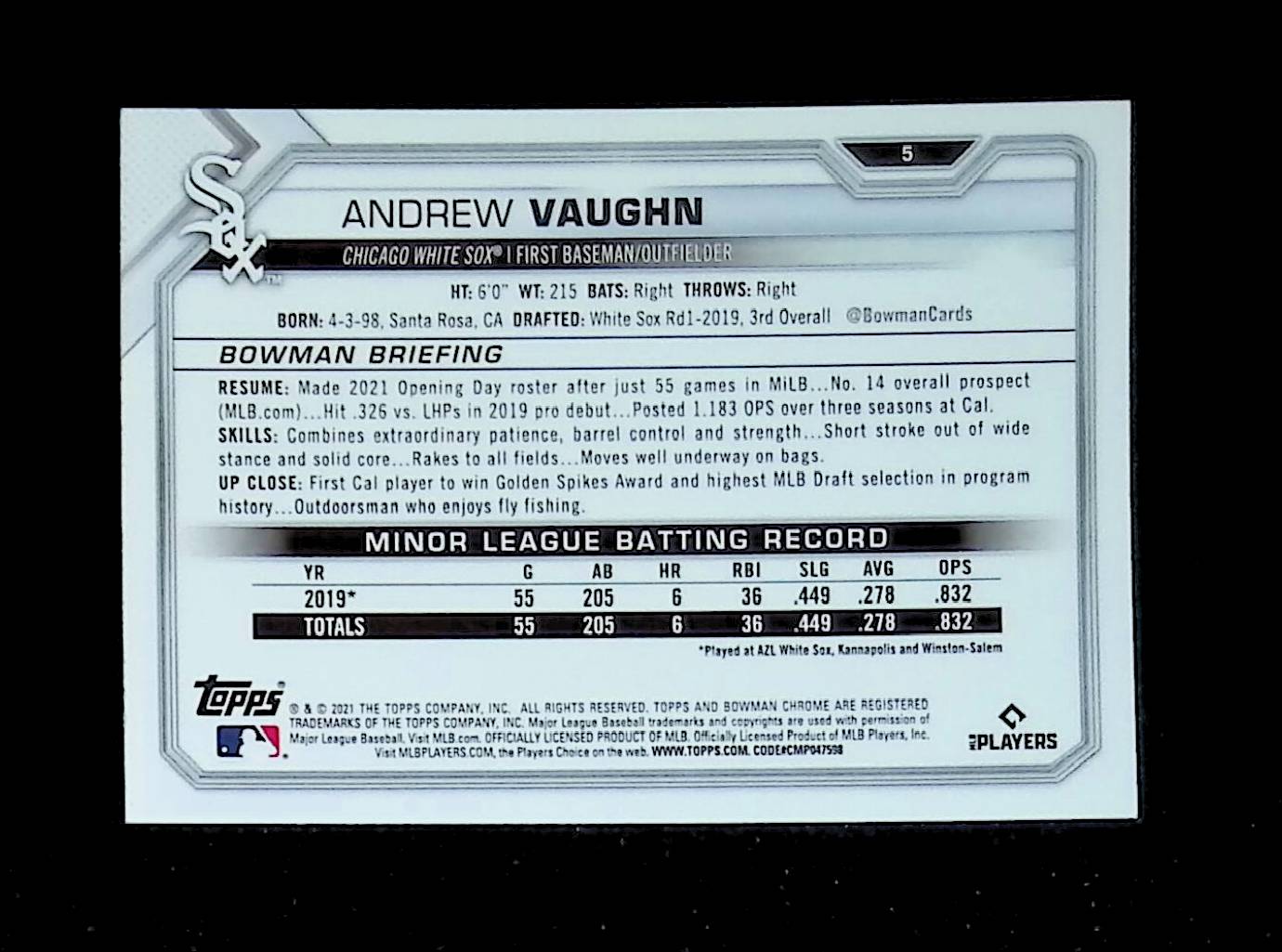 Andrew Vaughn 2021 Bowman Chrome #5 (Rookie Card) - LoCo Collectables