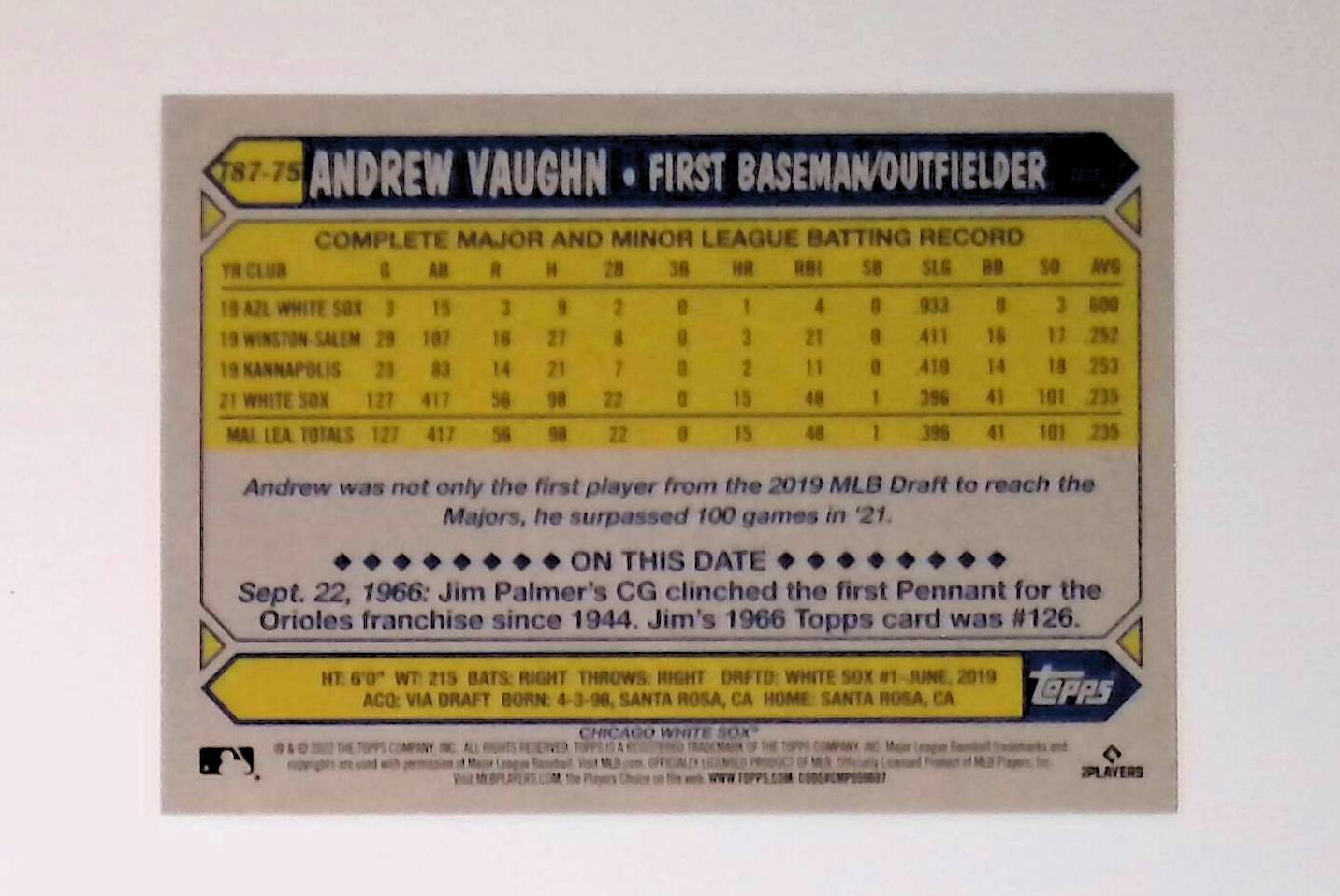 Andrew Vaughn 2022 Topps '87 Topps #T87-75 - LoCo Collectables