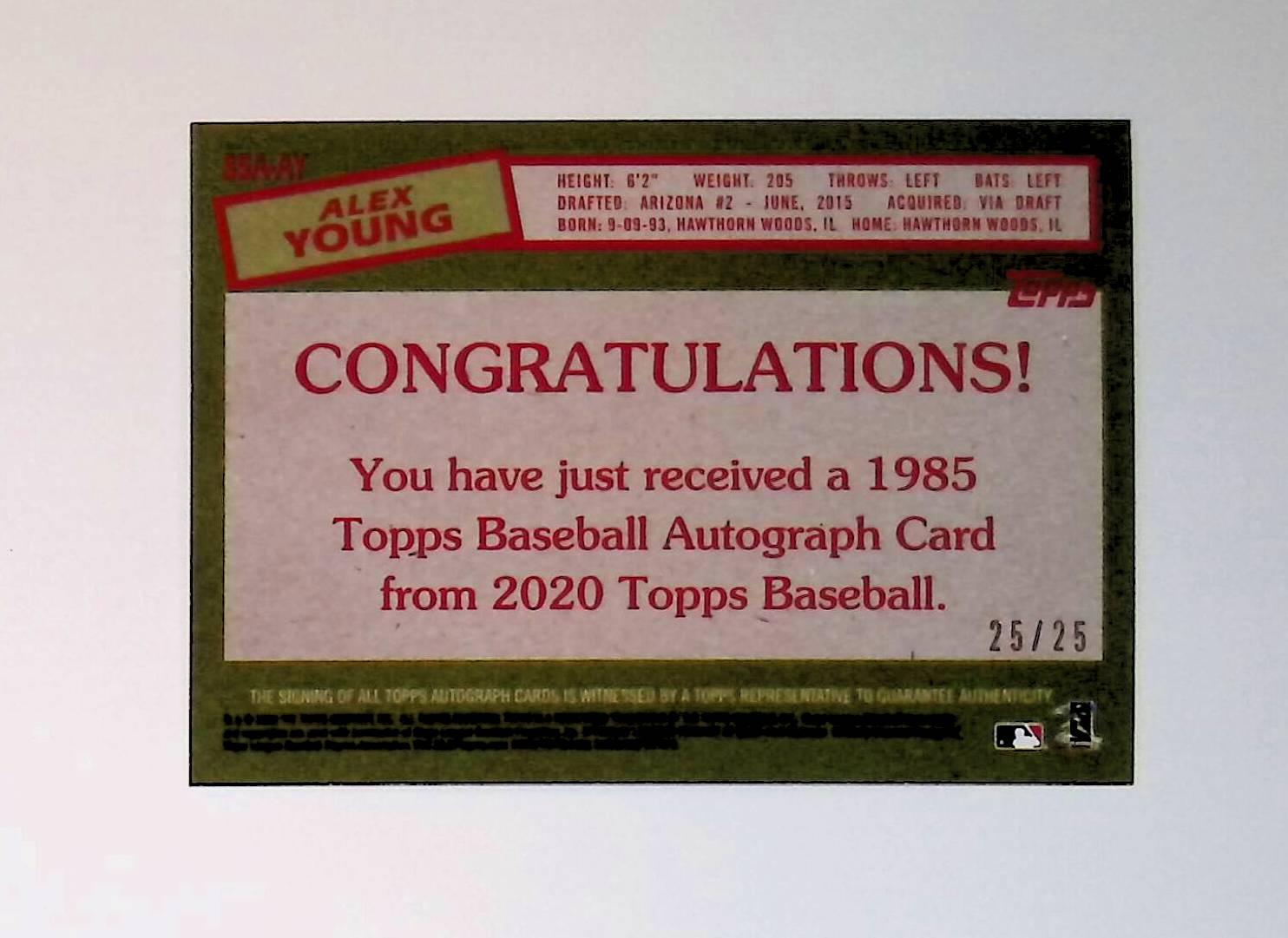 2020 Topps 1985 Topps Autographs Red #85A-AY Alex Young Rookie - LoCo Collectables