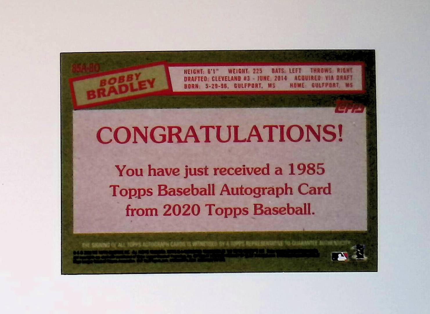 Bobby Bradley 2020 Topps '85 Topps Autographs #85A-BO (Rookie Card) - LoCo Collectables