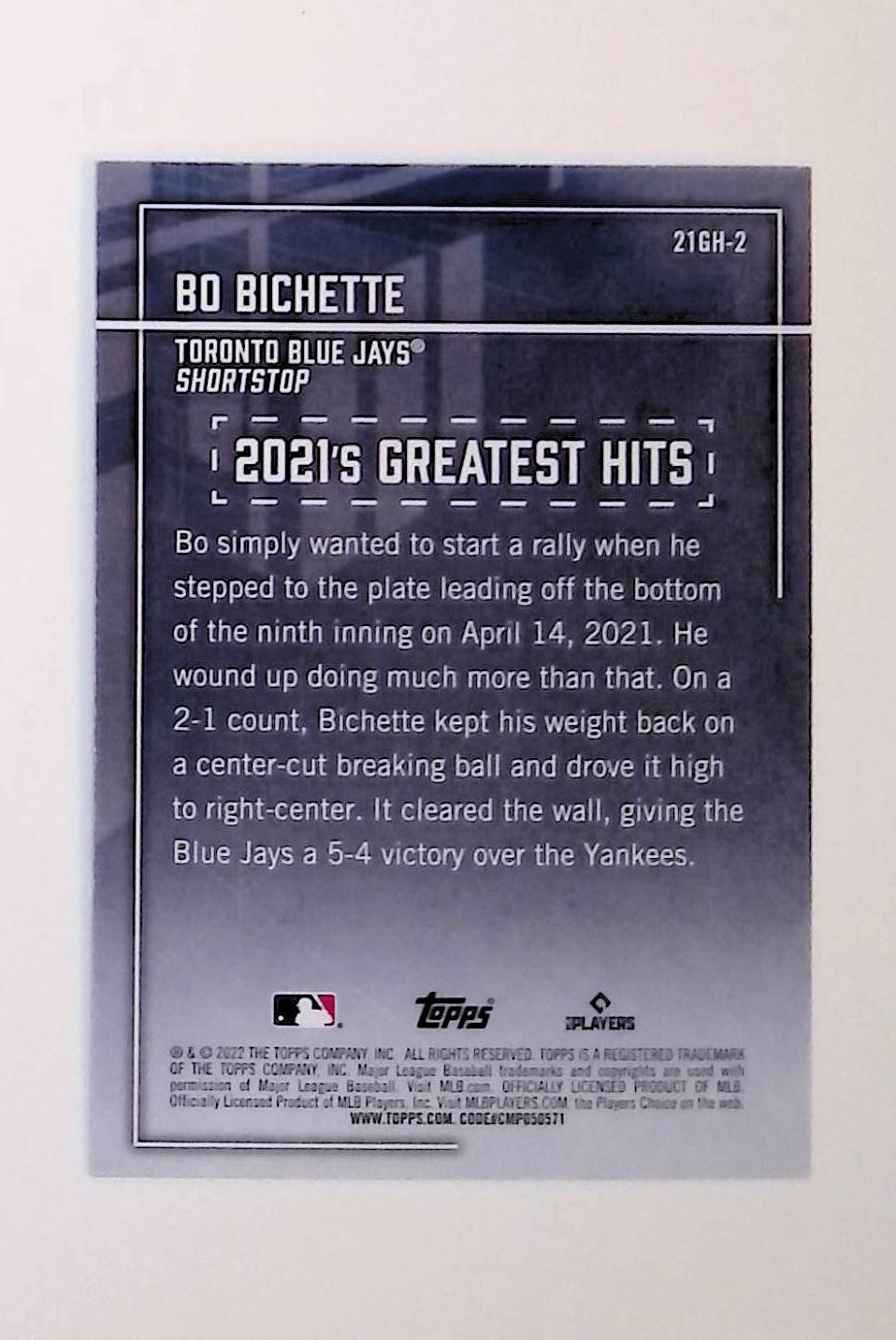 Bo Bichette 2022 Topps '21 Greatest Hits #21GH-2 - LoCo Collectables