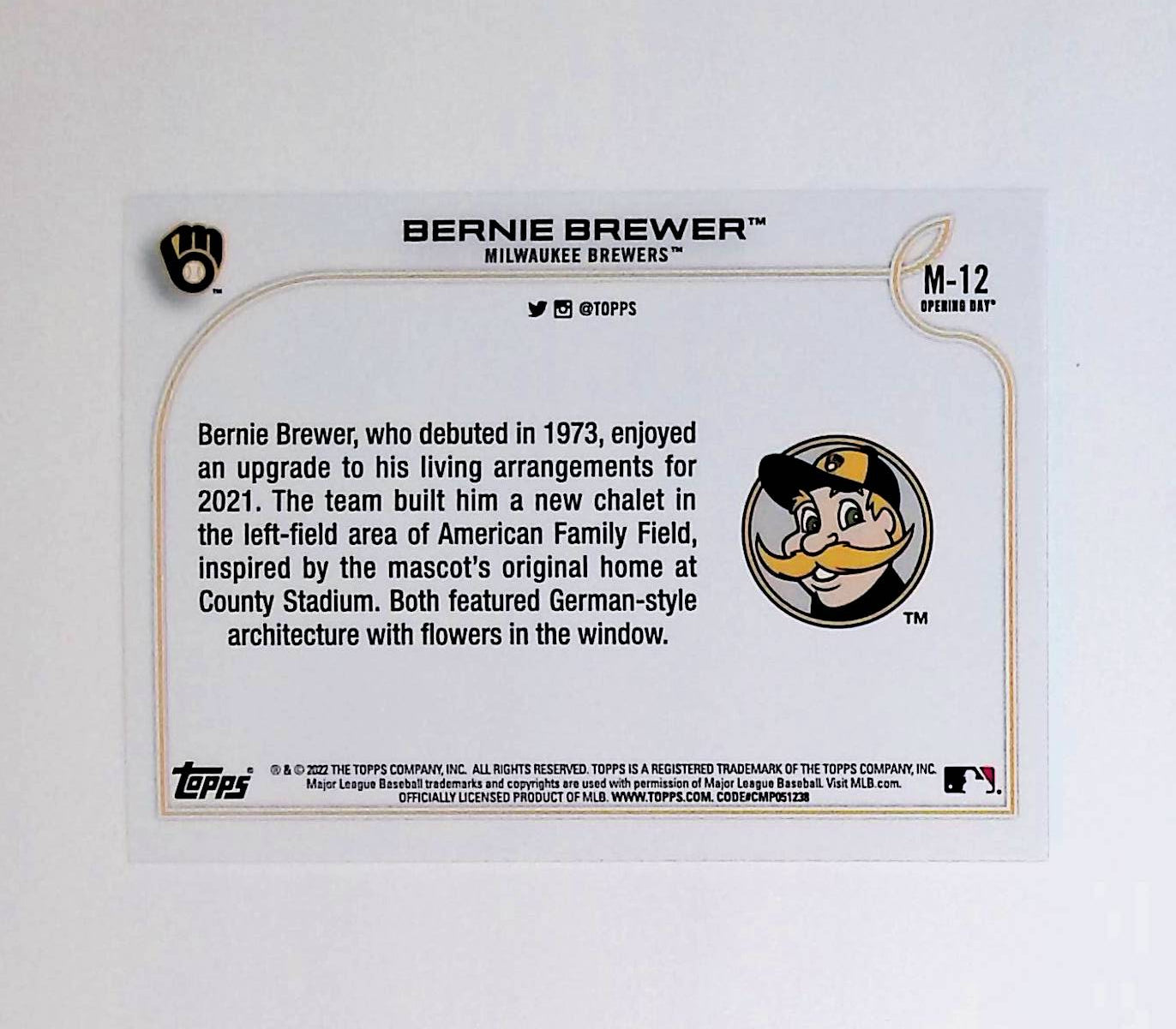 Bernie Brewer 2022 Topps Opening Day Mascots #M-12 - LoCo Collectables