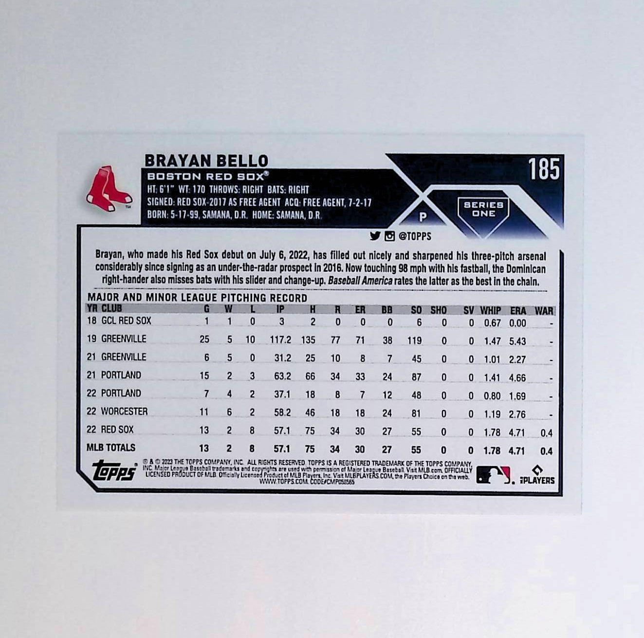 Brayan Bello 2023 Topps #185 (Rookie Card) - LoCo Collectables