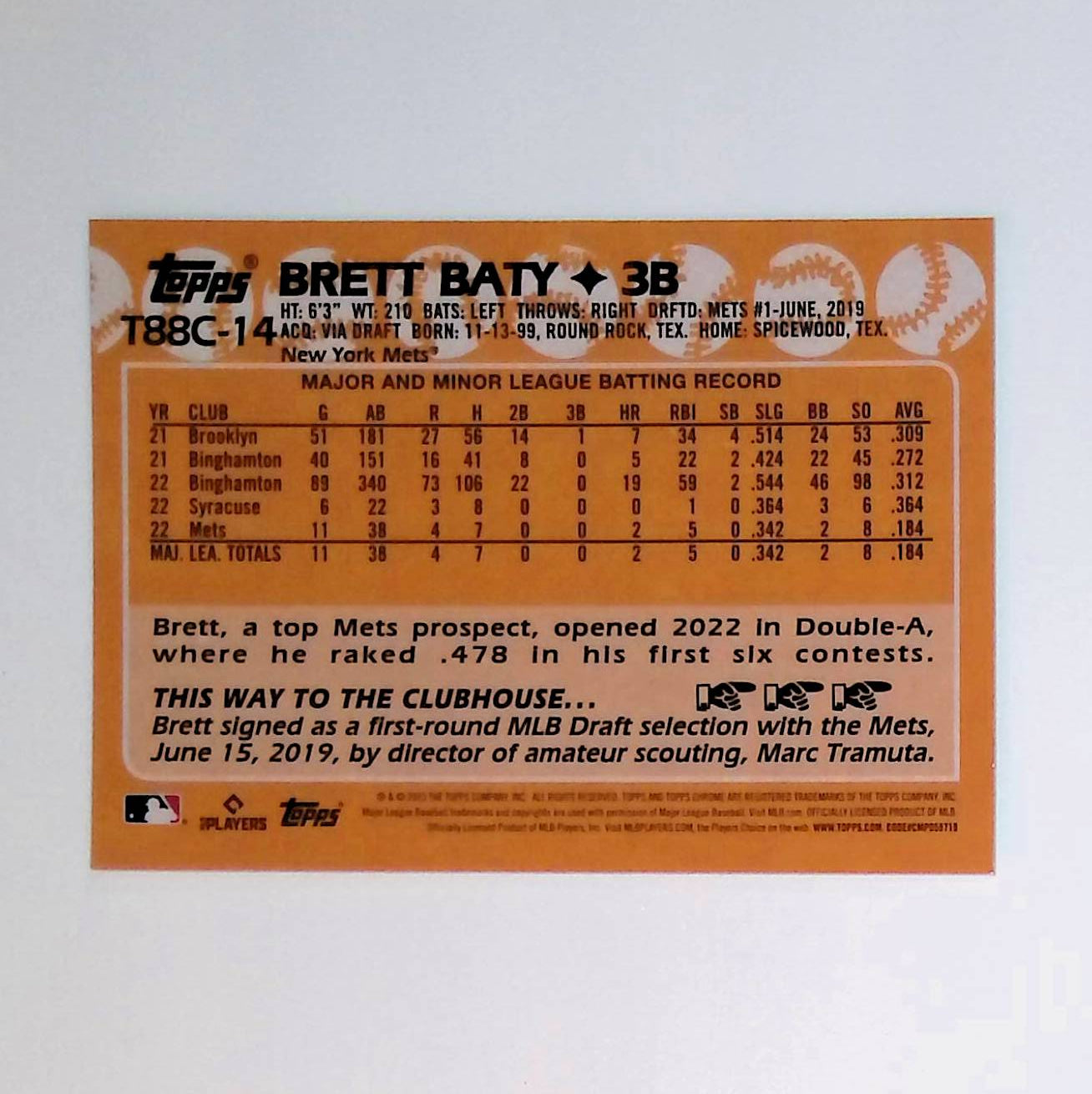 Brett Baty 2023 Topps '88 Topps Silver Pack Chrome #T88C-14 (Rookie Card) - LoCo Collectables