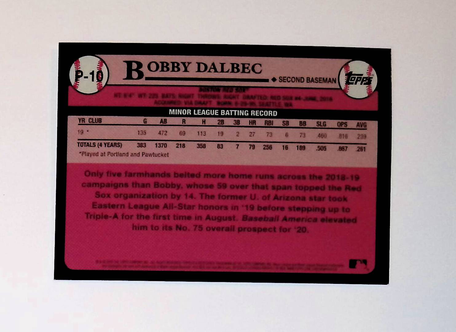 Bobby Dalbec 2020 Topps Update Prospects #P-10 - LoCo Collectables