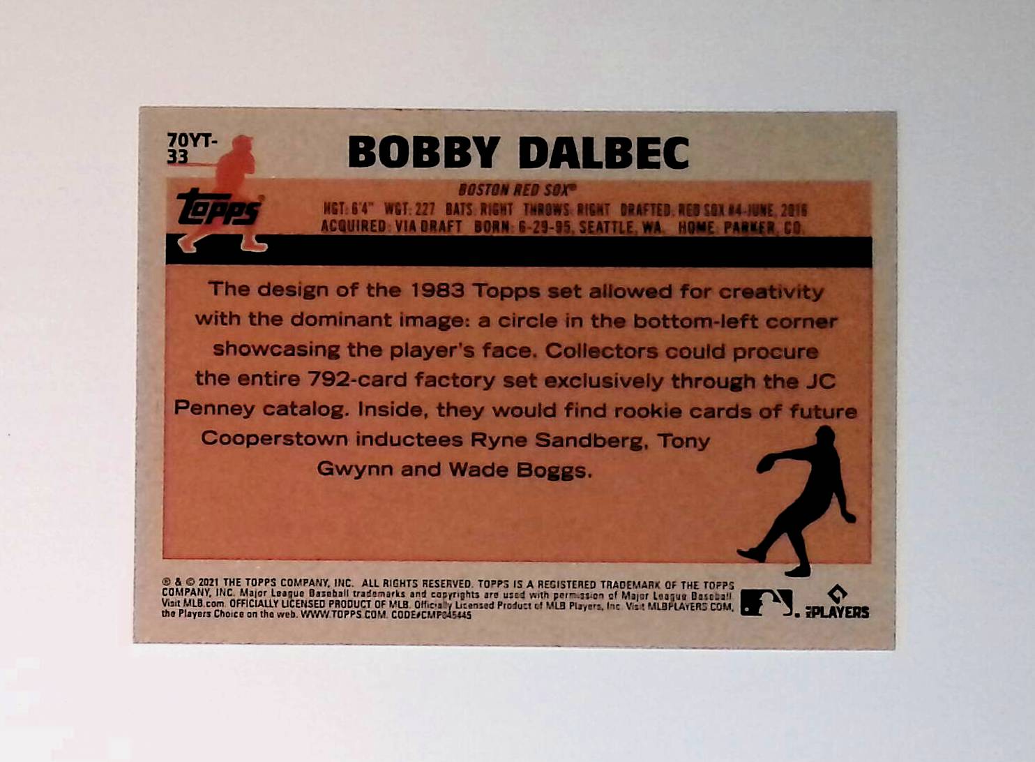 Bobby Dalbec 2021 Topps 70 Years of Baseball #70YT-33 (Rookie Card) - LoCo Collectables