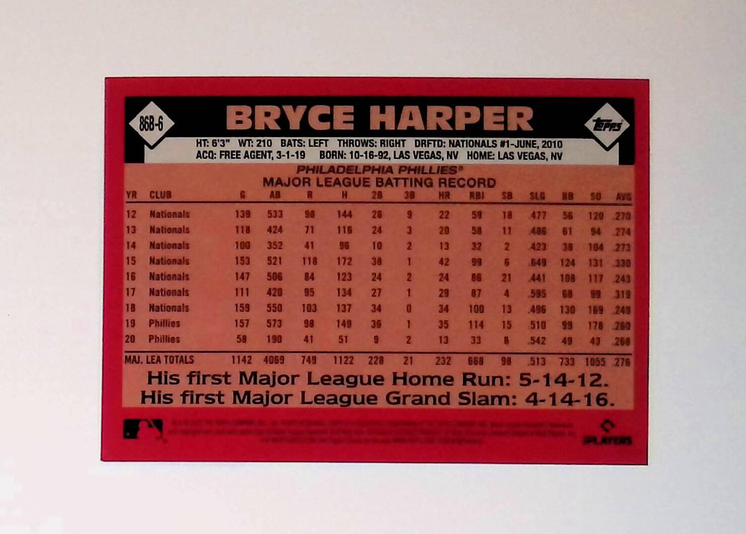 Bryce Harper 2021 Topps Update '86 Topps #86B-6 - LoCo Collectables