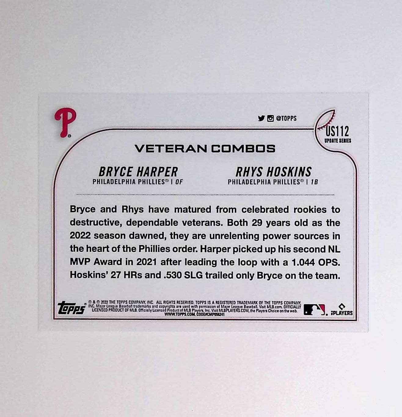 Bryce Harper, Rhys Hoskins "Philly Phenoms" 2022 Topps Update #US112 - LoCo Collectables