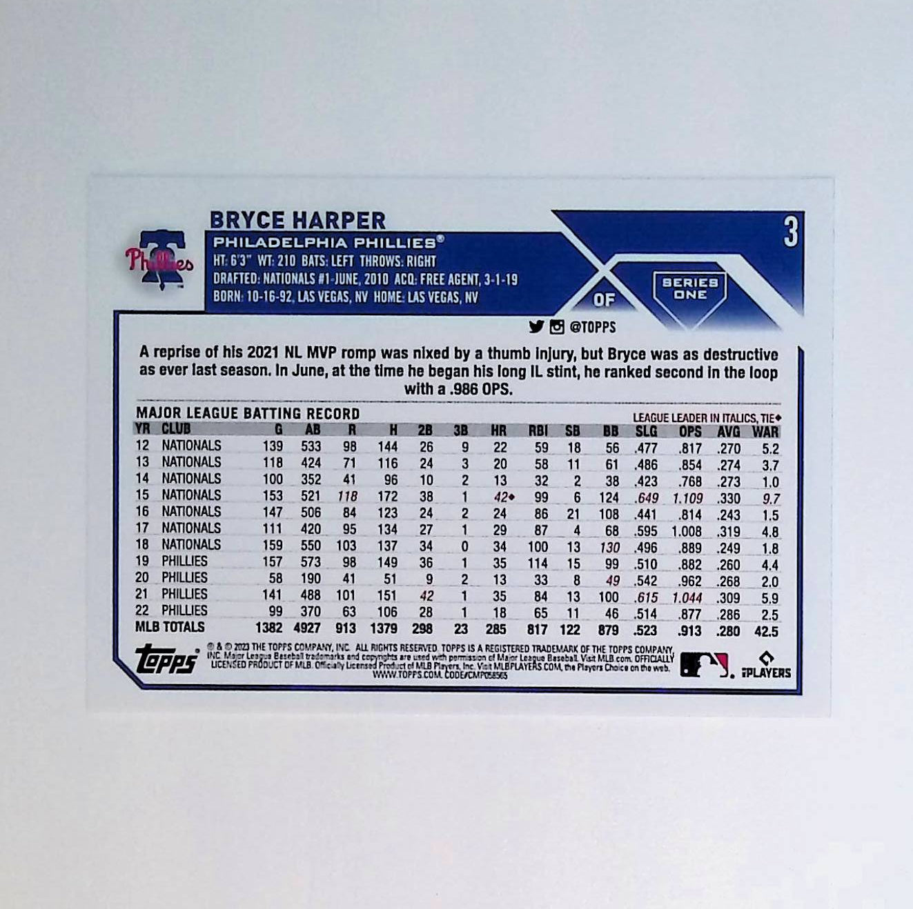 Bryce Harper 2023 Topps #3 - LoCo Collectables